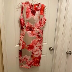 Calvin Klein Sleeveless Midi Dress in Pink and Red Floral